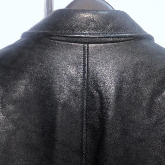 M/L Armani Collezioni MEN Black Real Leather Heavy Long Coat lo Jacket ITALY - Picture 5 of 14